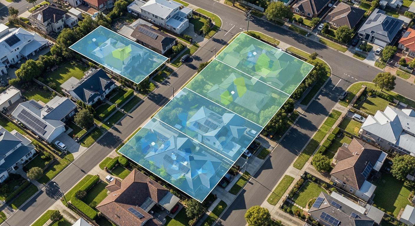 Aerial view of Australian suburban streets showing varied neighbourhood quality and micro-area characteristics
