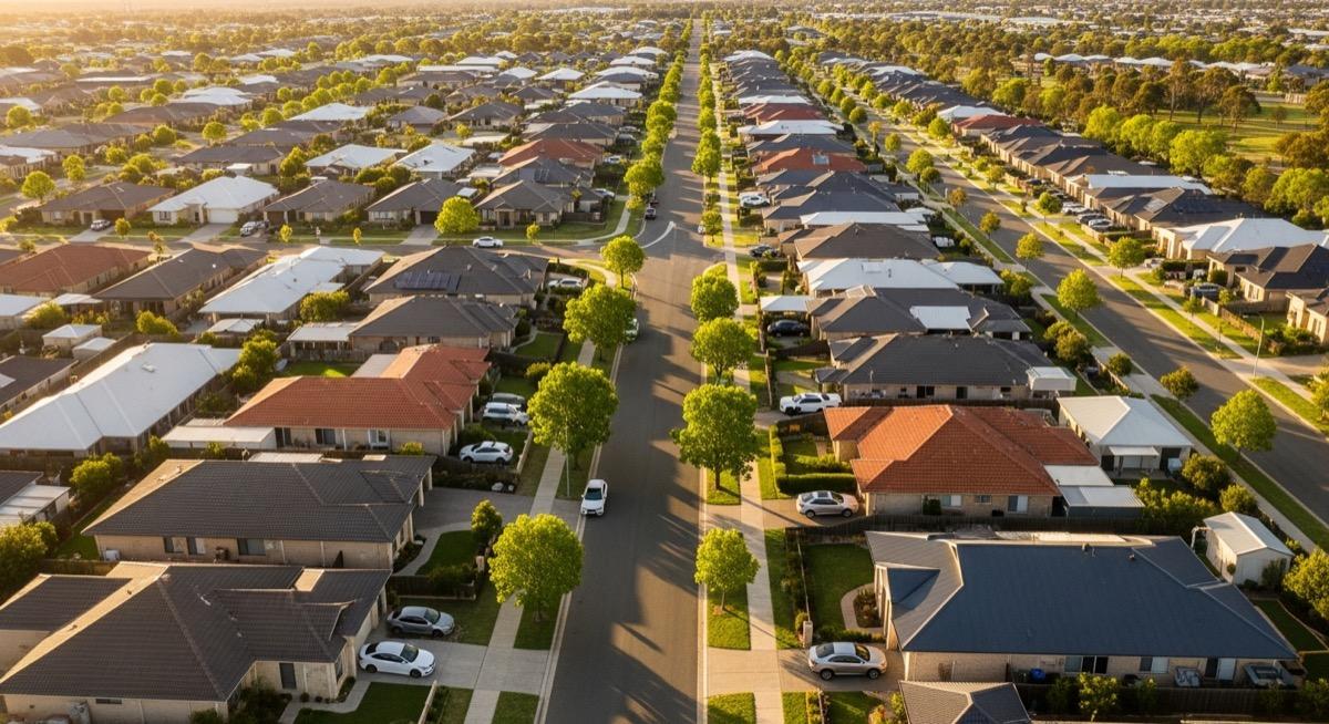 Aerial view of Australian suburban neighbourhood illustrating comparable sales analysis for property valuation